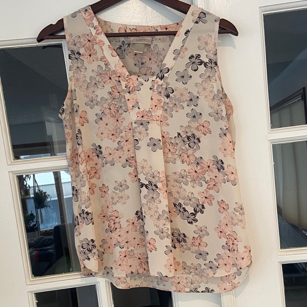 LOFT Floral Sleeveless Blouse - Cream and Pink